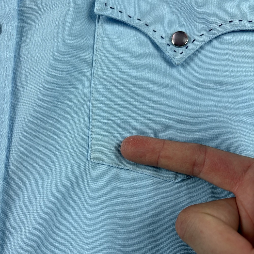 Vintage H Bar C Shirt Mens XL Blue Pearl Snap Western Ranchwear 70s USA Made - Picture 6 of 9